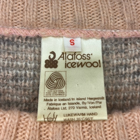 Vintage Alafoss Icewool Icelandic Wool Sweater Small Peach Gray Nordic Fair Isle - Picture 2 of 6